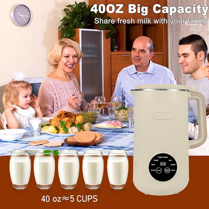 8-in-1 Automatic Soy Nut Milk Maker40oz Soy Milk Maker for Homemade AlmondOatSoy MilkRice PasteComplementary FoodJuiceMilk Maker Machine with Delay Start/Keep Warm/Self Clean/Boil Water