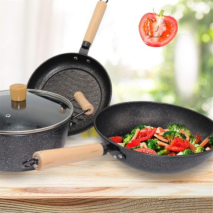 Pot Set Non-Stick Cookware Set Kitchen Pots and Pan Set Suitable for Stir Fry Roast Sauce Soup 3 Pieces Cookware Cooking Set