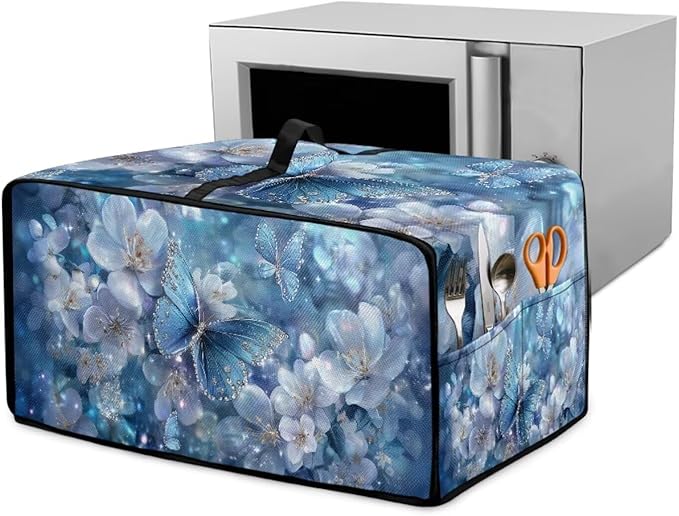 Toaster Oven Air Fryer Cover Butterfly Flower Printed Bread Maker Covers with Accessory Pockets Kitchen Small Appliance Protector Washable Machine L