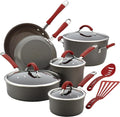 Rachael Ray - 87630 Rachael Ray Cucina Hard Anodized Nonstick Cookware Pots and Pans Set 12 Piece Gray with Red Handles