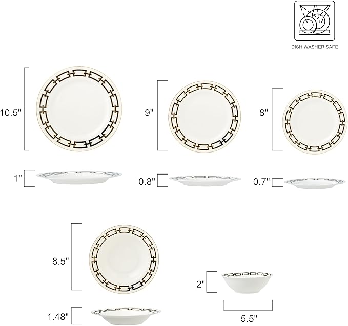 Joseph Sedgh Collection “Abbey” 20-Piece Bone China Dinnerware Set Service for 4 Black and Gold Chain