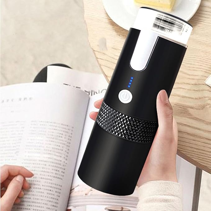 Portable Electric Coffee Maker Rechargeable Battery Powered Espresso Machine with 1200mAh Battery Lightweight 400g Design for Travel Camping Includes Storage Bag and Spoons