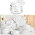 Herogo 18 Pieces Plates and Bowls Sets for 6 with Pasta Bowls Set of 4 Stoneware Dinnerware Set for Kitchen Ceramic Dinner Dishware Dishwasher &amp Microwave Safe Speckled White