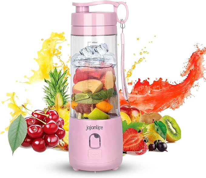 Portable Blender Personal Size Blender for Shakes and Smoothies 4000mAh Rechargeable Mini Travel Blender with 3D Six Blades 13.5Oz Fruit Mixer Cup for Home Sports Outdoor (Pink)