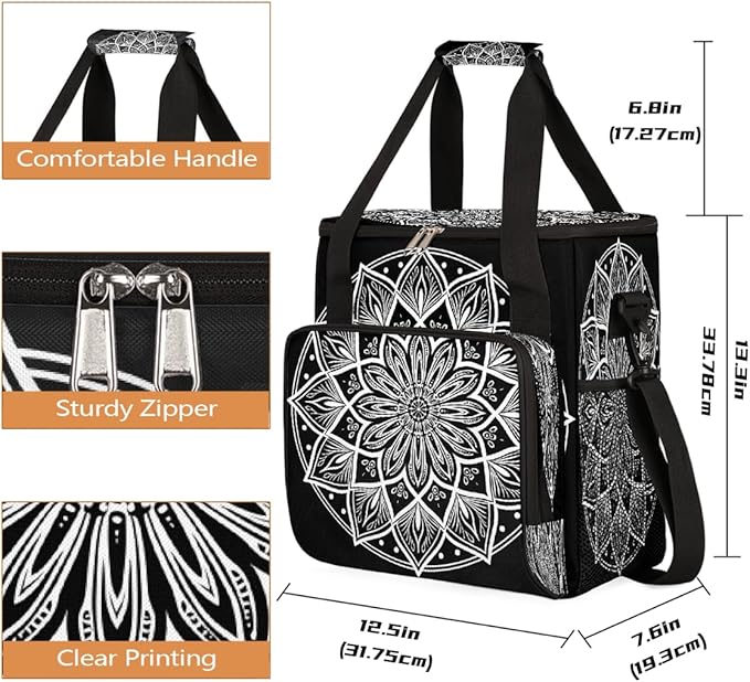 Bohemian Mandala 16 Coffee Maker Carring Bag Travel Carrying Storage Tote Bag Compatible with Keurig K-Mini or K-Mini Plus Portable Single Serve Coffee Brewer Case with Pockets for K-cup Pods