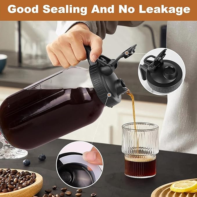 Cold Brew Coffee Maker Pitcher with Stainless Steel Filter Thick Glass Iced Coffee Maker Pitcher Jar with Spout Lid and Handle for Working from Home Brewing and Pouring (1000ml)
