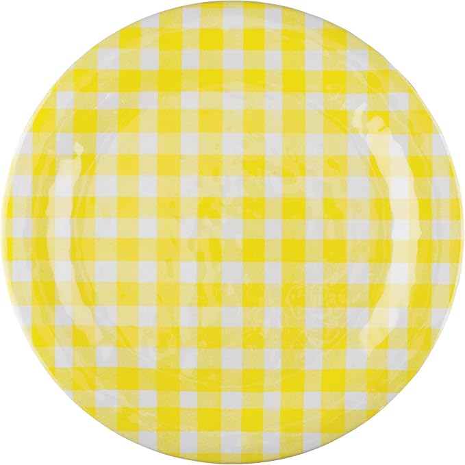 UPware 12 Piece Gingham Melamine Dinnerware Sets Outdoor Dishes Set Plates and Bowls Sets Service for 4 Yellow