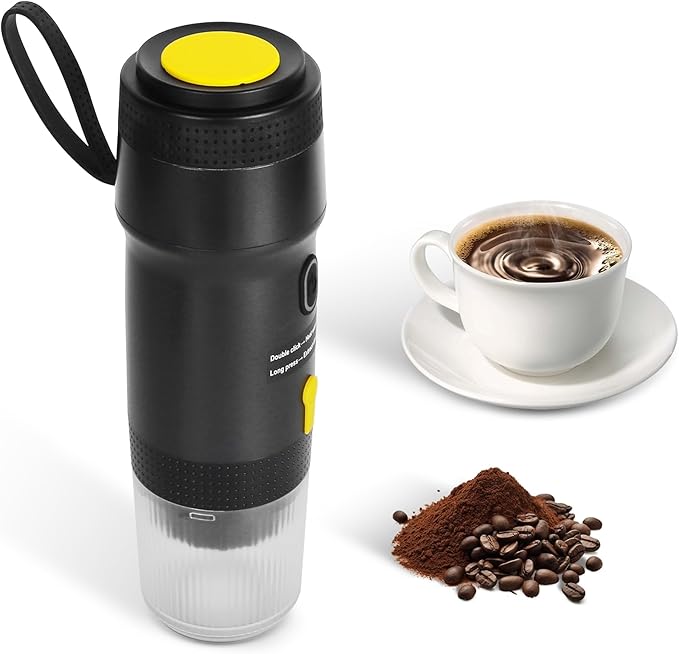 Portable Electric Espresso Machine Cordless Coffee Maker Self-Heating Car Espresso Maker with Anti-Dry Burn Fit for Ground Coffee/NS/DG Capsules for C