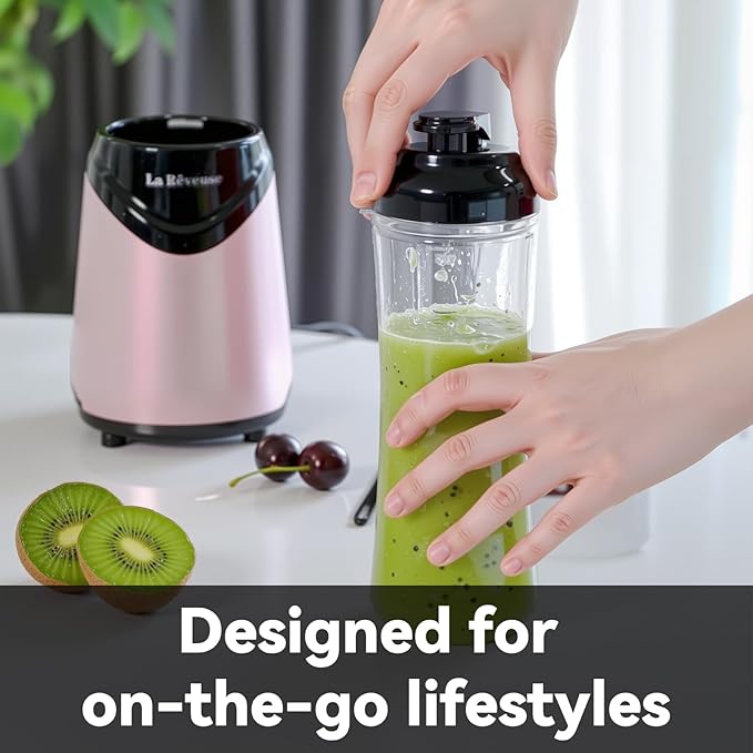 La Reveuse Smoothie Blender Personal Size 300 Watts with 2 Pieces 18 oz BPA-free Travel Sports BottlesPink
