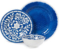 Melamine Dinnerware Set - 12 Pcs Dinner Dishes Set for 4 Plates and Bowls Set for Indoor &amp Outdoor Use- Dishwasher Safe Unbreakable Blue