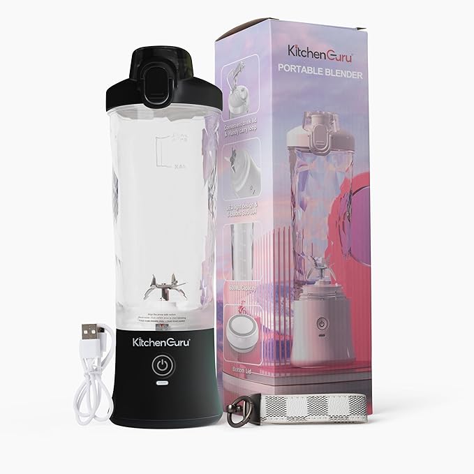 Elite Rechargeable Travel Blender: 240W Personal Smoothie Maker with 6-Leaf Blade 600ml Capacity and Innovative Pop-Up Design for Easy Portability - For Home or On the Go (Black)