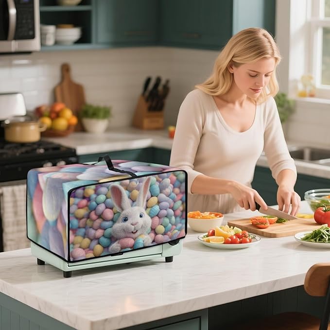 Toaster Oven Dust Cover Bunny Easter Egg Printed Bread Maker Cover Machine Washable Covers with Side Pockets Kitchen Small Appliance Protector Easter Decor M