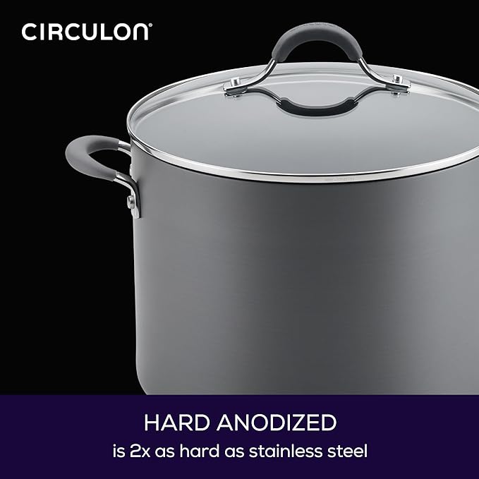 Circulon 83909 Radiance Hard Anodized Nonstick Stock Pot/Stockpot with Lid - 10 Quart Gray