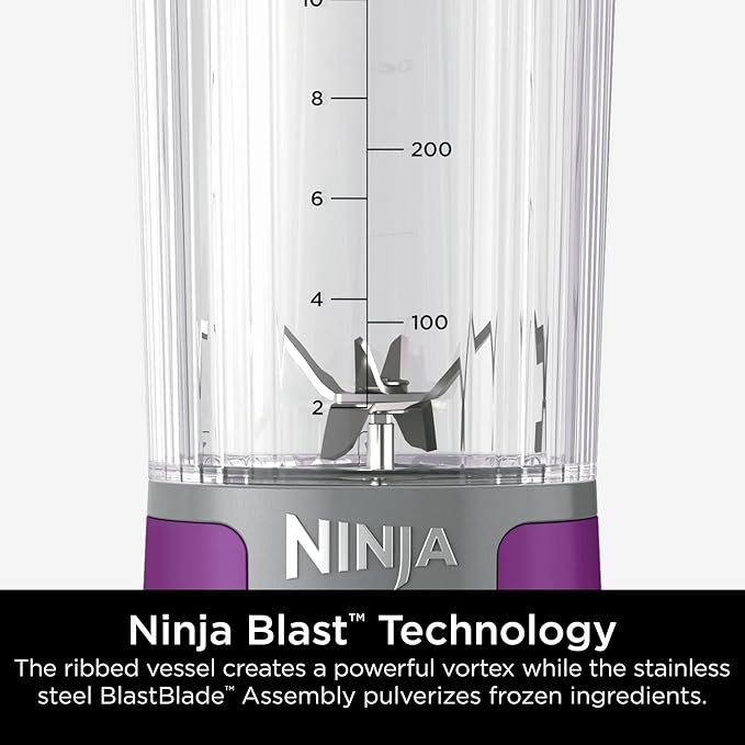 Ninja Blast 16 oz. Personal Portable Blender with Leak Proof Lid and Easy Sip Spout Perfect for Smoothies Cordless USB-C Rechargeable Dishwasher Safe Parts (Renewed) (Passion Fruit Purple)