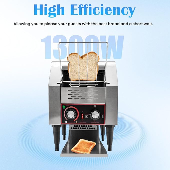 150/450 Slices/Hour Commercial Conveyor Toaster Stainless Steel Heavy Duty Industrial Bread Baking Machine w/ 3 Ring Heating Tubes for Baking Sliced Bread Toast (1300W(TT-150))
