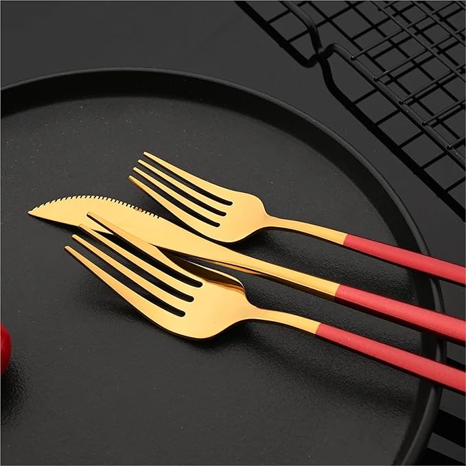 pureza 30Pcs Stainless Steel Black Gold Dinnerware Set - Cutlery Set For Kitchen &amp Dining Table(Black Gold)