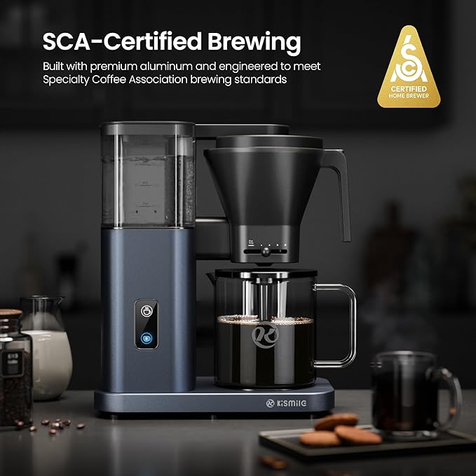Kismile 8 Cup Drip Coffee Maker Machine Pour Over Coffee Brew with 3s Instant Heat 197-205℉ Removable Water Tank Adjustable Flow Control Deep Cold Brew &amp Keep Warm 40 Min Easy to Clean(Blue)