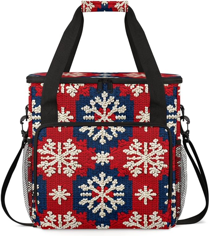 Xmas Snowflakes Christmas Coffee Maker Carrying Bag Travel Storage Bag Compatible with K-Mini or K-Mini Plus Single Serve Coffee Brewer Carrying Case with Multiple Pockets &amp Shoulder Strap