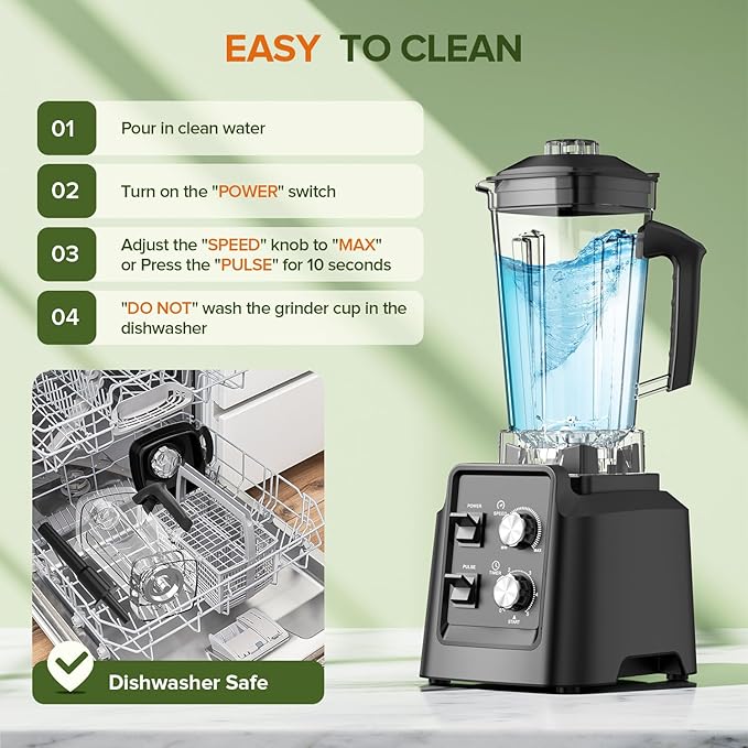 Blender Blender for Smoothies with 68Oz. Pitcher and 20Oz. Grinder 28000 RPM Countertop Blenders for Kitchen Ice Crushing Frozen Fruits Timing Setting Speed Adjustable Black