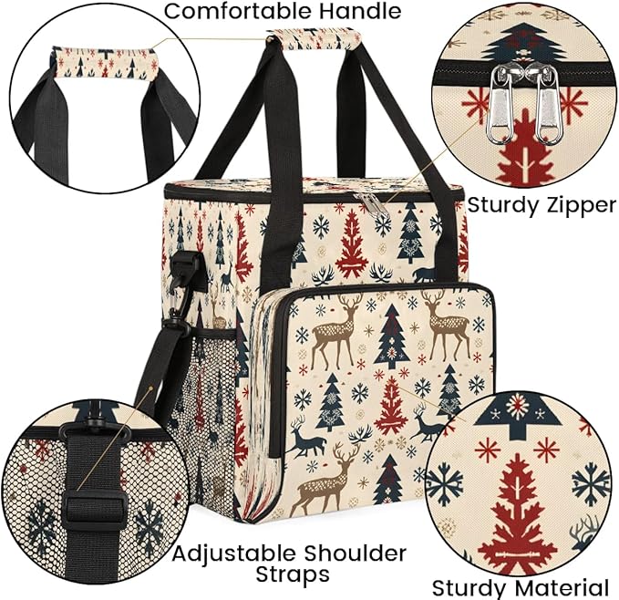 Christmas Deer Pine Coffee Maker Travel Bag for K-Mini or K-Mini Plus Single Serve Coffee Brewer Portable Storage Tote Case for Tarvel