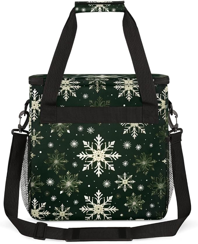 Xmas Snowflakes Coffee Maker Carrying Bag Modern Snowflakes Travel Storage Bag Compatible with K-Mini or K-Mini Plus Single Serve Coffee Brewer Carrying Case with Multiple Pockets &amp Shoulder Str