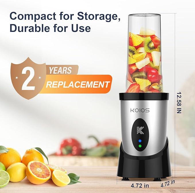 KOIOS Smoothie Blender 900W Personal Blender for Shakes and Smoothies for Kitchen with 2 Portable Cups 22oz Single Serve Smoothies Maker Mixer for Juices Nutritious Recipe Silver