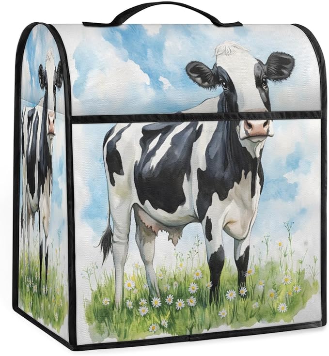 Kitchen Aid Mixer Cover Flower Animal Cow Stand Mixer Cover Compatible with 6-8 Quarts Stand Mixers Dust Covers with Zipper Pocket Foldable Washable Kitchen Aid Organizer Bag