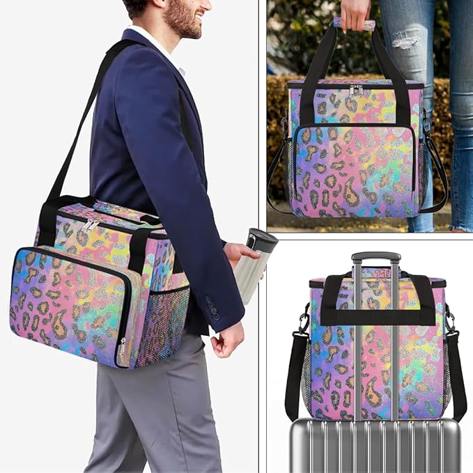 Gold Pink Leopard Print Coffee Maker Carring Bag Travel Carrying Storage Tote Bag Compatible with Keurig K-Mini or K-Mini Plus Portable Single Serve Coffee Brewer Case with Pockets for K-cup Pods