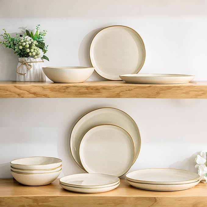 AmorArc Ceramic Dinnerware SetsHandmade Reactive Glaze Stoneware Plates and Bowls SetsHighly Scratch Resistant | Dishwasher &amp Microwave Safe Dishes SetService for 6 (18pc)