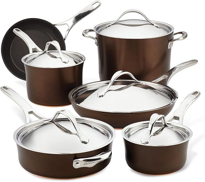 Anolon 83852 Nouvelle Copper Hard Anodized Nonstick Cookware Set / Pots and Pans Set - 11 Piece Brown