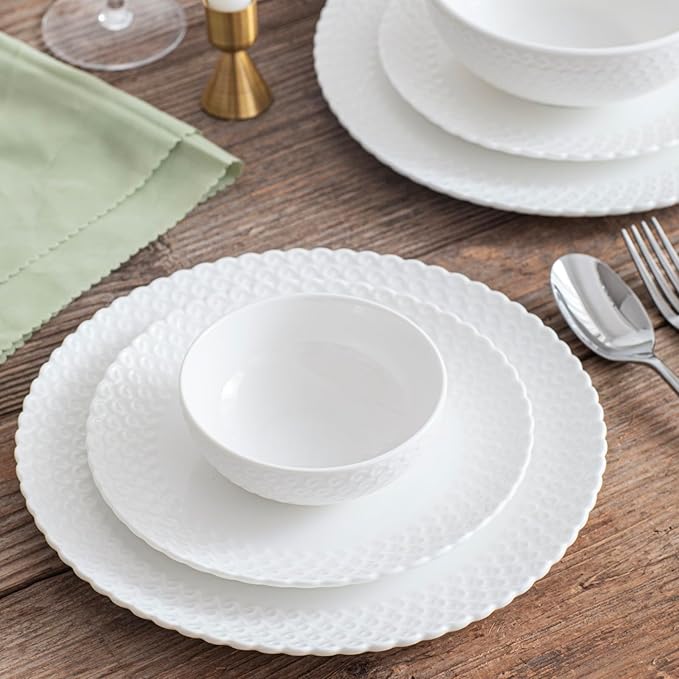 HOMBENE Dinnerware Set 24 Piece Plates and Bowls Porcelain Dinner Set for 6 Modern Dish Sofia Collection
