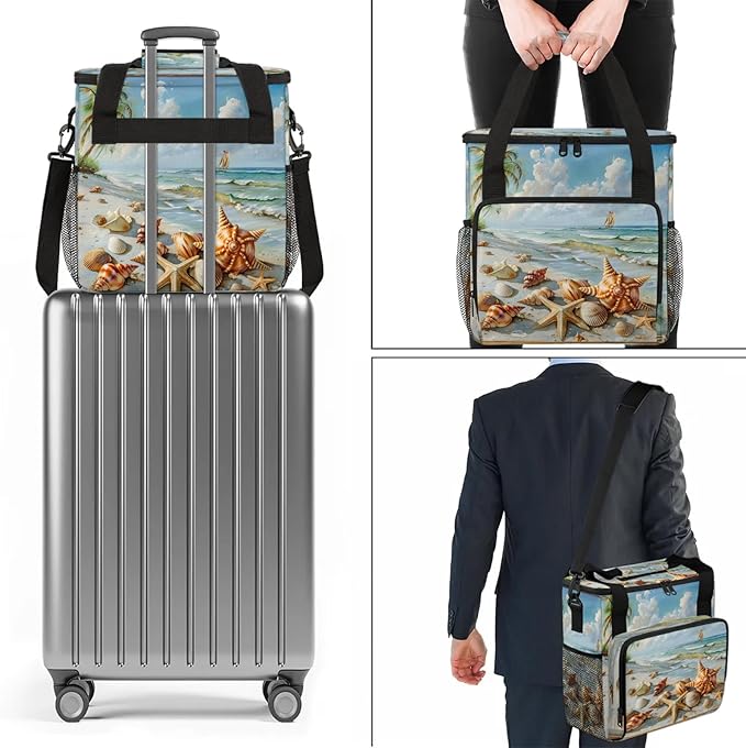 Ocean Beach Starfish Seashell Travel Coffee Maker Carrying Bag Large Organizer Storage Tote Bag Insulated Reusable Cooler Grocery Bags