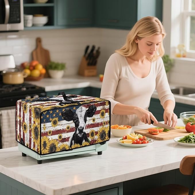 Doojoayie Cow Toaster Cover 8 Slice Kitchen Appliance Covers 22.5x18.5x 13 Bread Machine Dust Protector Modern Home Kitchen Decoration American Flag Print