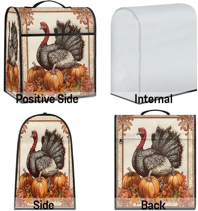 cfpolar Kitchen Aid Mixer Cover Compatible with 6-8 Quarts Turkey Thanksgiving Pumpkin Stand Mixer Cover Kitchen Aid Mixers Accessories Appliance Organizer Bag Dust Covers with Zipper Pocket
