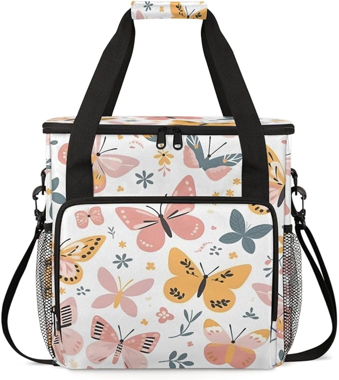 Dreamy Butterfly Coffee Maker Carrying Bag Artistic Butterfly Travel Storage Bag Compatible with K-Mini or K-Mini Plus Single Serve Coffee Brewer Carrying Case with Multiple Pockets &amp Shoulder S