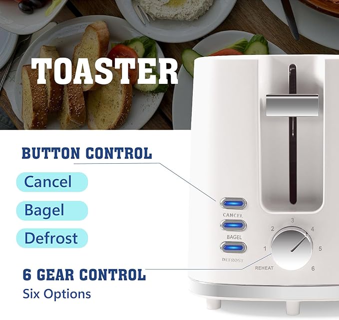 Toaster 2 Slices Toasters Wide Slot Bread Toaster with Cancel Bagel Defrost Function Bagel Toasters with Removable Tray &amp 6 Temperature Settings Beige