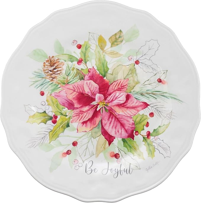 UPware 12 Piece Joyful Holiday Melamine Dinnerware Sets Outdoor Dishes Set Plates and Bowls Sets Christmas Decorations Service for 4 Red