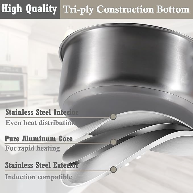 Stainless Steel pots and pans set 6 Piece Nonstick Induction Kitchen Cookware Set Works with Induction/Electric and Gas Cooktops Nonstick Oven Safe Camping Cookware