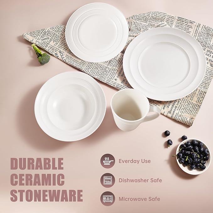 Modern Ceramic Dinnerware Set 4-Piece Mug Bowl and Dinner Plates (White)
