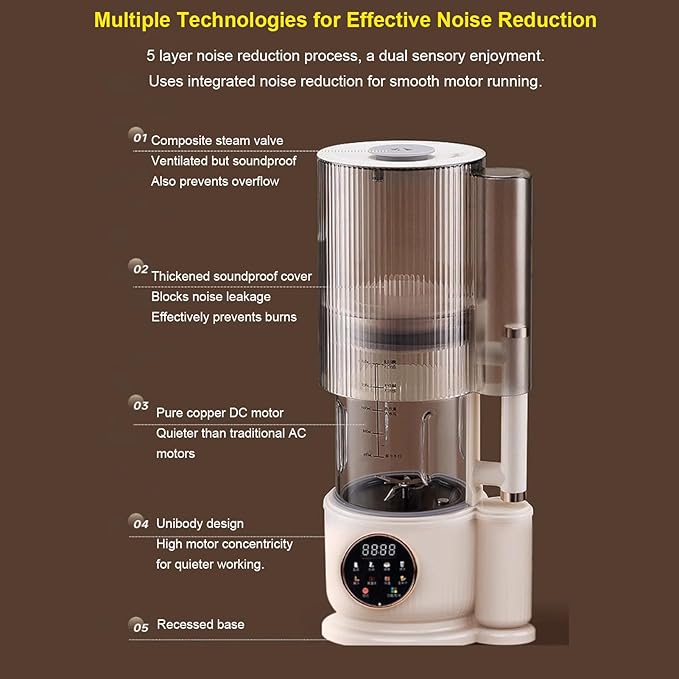 Electric Juicer 8 Preset Programs Quiet Blender with Heat Preservation for Smoothie Soy Milk Hot Soup Multi Function 48dB Sound Insulation