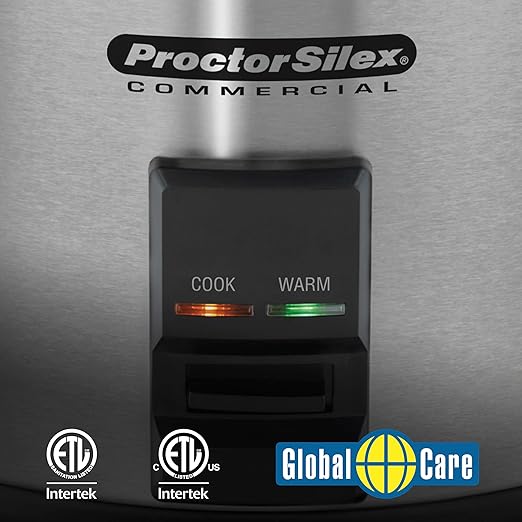 Proctor Silex Commercial 37560R Rice Cooker/Warmer 60 Cups Cooked Rice Capacity Nonstick Inner Pot Hinged Lid Stainless Steel Housing Conforms to NSF