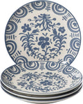 Bloomhouse - 2-Time Oprah’s Favorite Things - Valencia Flor 4 Piece Dessert &amp Salad Plate Set 8.75” Stoneware Plates Mediterranean Floral Decal Design Microwave &amp Dishwasher Safe Iris Blue