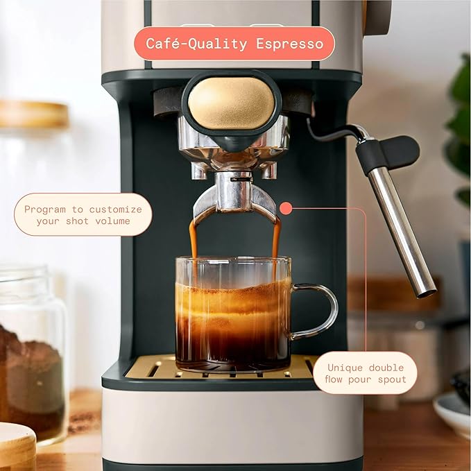 B Slim Espresso Maker by Drew Barrymoree with 20-Bar Pressure Touch-Activated Display and Steam Wand for Latte &amp Cappuccino (Porcini Taupe)