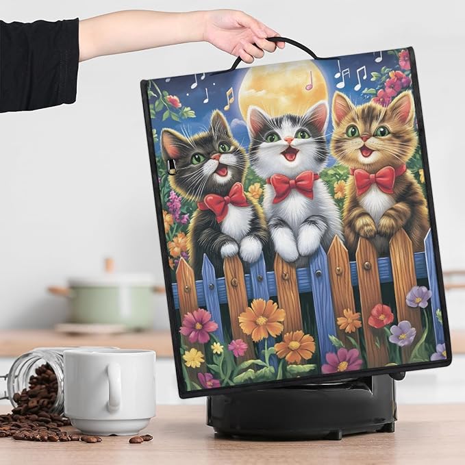 cfpolar Kitchen Aid Mixer Cover Compatible with 6-8 Quarts Cartoon Cat Singing On Flowery Fence Stand Mixer Cover Kitchen Aid Mixers Accessories Appliance Organizer Bag Dust Covers with Zipper Pocket