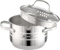 Daniks Tokio Stainless Steel Stock Pot 2 Quart with Glass Strainer Lid Induction Ready Dishwasher Safe Measuring Scale Silver