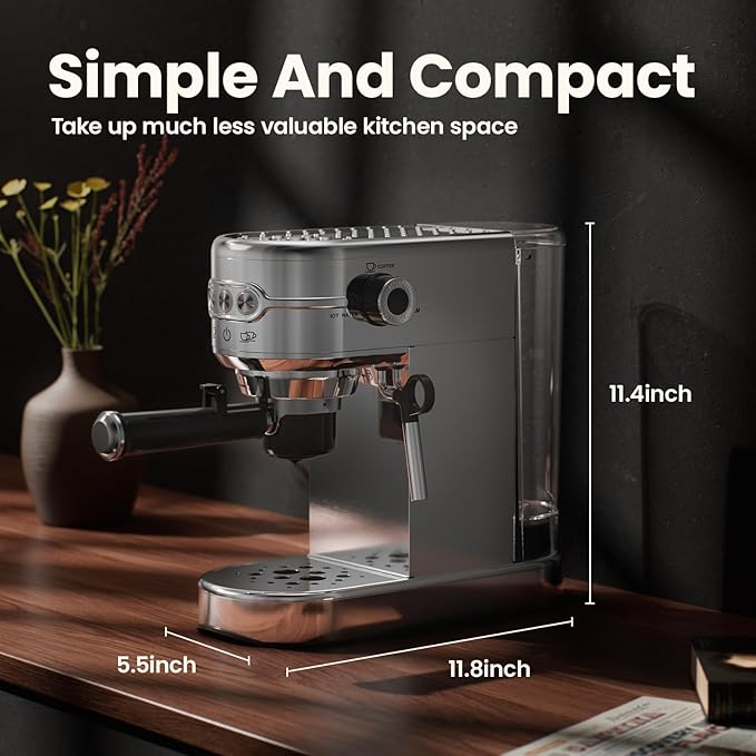 Espresso Machine - 20Bar Coffee Maker with Foaming Steam Wand: 1450W Compatible for Original Capsule &amp Ground Single-Serve Espresso Maker with 35Oz Removable Water Tank for Latte Kitchen