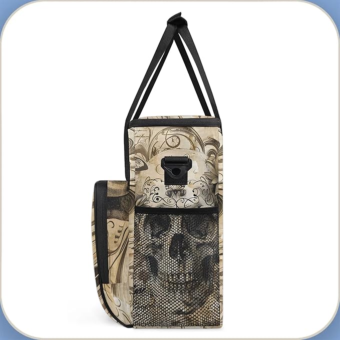 Skull Gothic Travel Coffee Maker Carrying Bag Large Organizer Storage Tote Bag Insulated Reusable Cooler Grocery Bags
