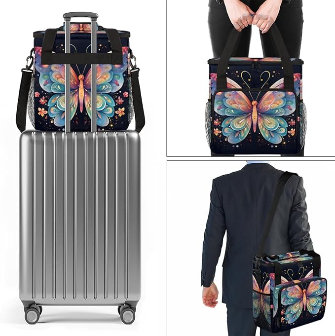 Abstract Butterfly Coffee Maker Carrying Bag Cartoon Butterfly Travel Storage Bag Compatible with K-Mini or K-Mini Plus Single Serve Coffee Brewer Carrying Case with Pockets &amp Shoulder Strap