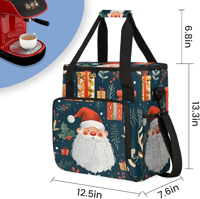 Glowing Santa Claus Coffee Maker Carrying Bag Portable Travel Storage Tote Bag Compatible with K-Mini or K-Mini Plus Single Serve Coffee Brewer Carrying Case with Multiple Pockets &amp Shoulder Str