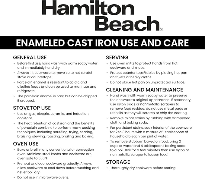 Hamilton Beach 5.5-Quart Enameled Cast Iron Dutch Oven with Lid | Heavy-Duty Pot for Braising Roasting &amp Baking | Gray